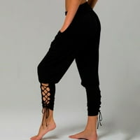 Ženske hlače Teretne hlače Žene Yoga Sportwear čipke Up zavoj čvrsti povremeni povremeni elastični struk