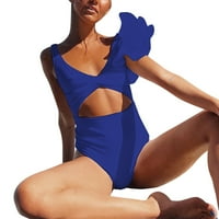 Čvrsta boja Jedno rame Ruffle Strap šuplje leđa BodySuit Monokini kupaći kostim morskog bazena Bazen