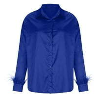 Oalirro ženski vrhovi, tinesi i bluze V izrez dugih rukava ženske bluze srušene casual plave boje