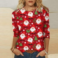 Viadha Merry Božićne košulje Žene Plastirane modne božićne tiskane majice rukave rukave bluza okrugli vrat casual vrhovi