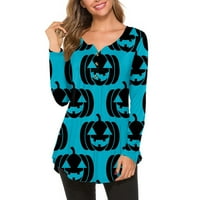 Tking modni vrhovi dugih rukava za žene plus veličine V izrez Halloween Print majica Pleased gumb Tunički