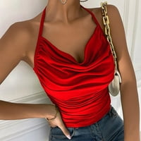 Cleance Žene vrhovi bez rukava Kamisole Casual Solid Moda Halter Bluzes, Crvena, XL
