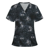 Crubs vrhovi za žene, vintage camo leopard cvjetni print v vrat kratkih rukavskih sestrinskih majica