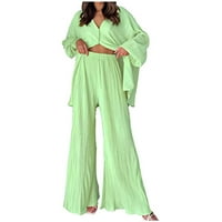 Zkozptok Ženske ofteu Casual Pajamas setovi Ležerne duge vrhove sa pantalonama, mentu zelenom, XL