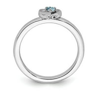 Čvrsti sterling srebrne boje Aquamarine Blue March Gemstone srčani prsten Eternity bend veličine 10
