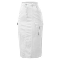 Ženske suknje Solidan casual visoki struk tanka leđa Split jean suknja sa džepovima