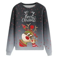 Sretan božićni skrov za žene Xmas Reindeer Tie Dye Božićni pulover SnowFlake Print dugih rukava Top