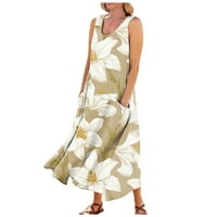 Ovecza Long Maxi haljine za žene plus veličine pamučne posteljine cvjetne sanječe duge testere za sunčanje