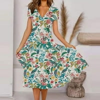 Ženska maxi podne haljina V izrez modna odjeća za žene casual labav ljetni cvjetni ispis Vintage ANCLE