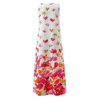 Ljetne haljine Trendy Notch vrat Maxi Leisure A-line ispisane haljine bez rukava vruće ružičaste 5xl
