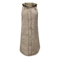 Ženski dugi zimski kaput prsluk s kaputom bez rukava s kaputom s džepovima prekriveni prsluk niz jaknu quilted beige 5xl