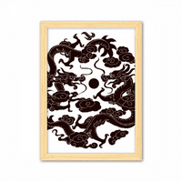 Dva kineska zmaja životinja biserna krug ukrasna drvena slika na domaćem ukrasu Frame slike A4