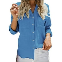 FVWitlyh majice za rukav za žene Ženski ovratnik dugih rukava dugačak gumb dolje ploče za bluzu majice