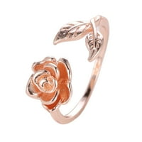 Heiheiup srebrne boje listova ruža zlatna boja ruža cvijet vjenčani angažman otvorenog prstena za ženu prilagodljivi prsten za palac