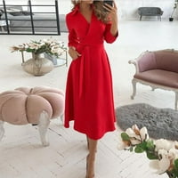 Haljine za žene V-izrez rukave s pupkumske haljine duge jednostavne peplum haljine crveni xl