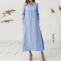 Ženske oblače V-izrez Maxi Fashion Maxi puna ljetna haljina s dugim rukavima plava m