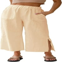 Danceemangoos Ženski elastični struk obrezane hlače Side Split Casual Loose Capri pantalona