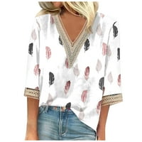 Ljetne ženske košulje Ženska majica Bluza Casual Labavi majice Rukovni čipke Obmilice Print V Vrtovi