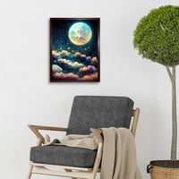 Dreamy Night Sky Moon Stars Share Posuđeni oblaci Kids Slatka umjetnost Ispis Uokvireni zidni dekor postera