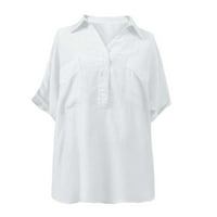 Entyinea ženske vrhove V izrez kratkih rukava bluze s majicama tunika majice s džepovima bijela m