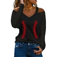 Vrhovi dugih rukava za žene Proljetni bejzbol majčin dan uzorak od ramena ljetna casual bluza Top majica