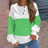 Apepal ženska jesenja i zimska okrugla vrata gradijent tipki Dizajn labavih ležernih pulover s dugim rukavima Top zelena 2xl