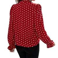 Ženska bluza vrhovi polka tački otisak frizura zarezani vrat za rezanje rukava crvene s