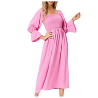 Cleance ženske haljine s dugim rukavima Ženska solidna boja Srednjove duljine haljina Bubble rukavi