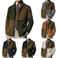 Muškarci Boja blok pleteni džemper kardigan s jednim grudima kaput pletena jakna smeđa xl
