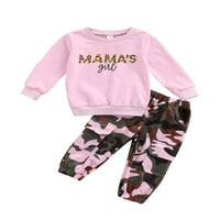 Calsunbaby Kids Baby Girls Outfit Set Set Mama's Pulover Majica i kamuflažne teretne hlače odijelo 3-