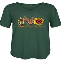 Pfysire Women Cvjetni print kratki rukav V izrez majica Casual Baggy Top Army Green 3xl