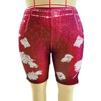 Neilla Ženske joge kratke hlače Visoko struk ispisane traperice guza podizanje izgleda dame zatezanje Dame uska trenerke kratke hlače Tržeće kontrolne dno Crveno XL