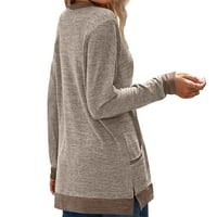 Sinimoko ženske majice dugih rukava jesen i zima Basic Top za ženska strana Split Solid Color Crew Crws Tors Khaki XL