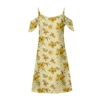 Clearsance Ljetne haljine za ženske duljine za lakiranje mini casual a-line ispisano haljina žuta XL