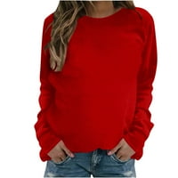 Drošifer Ženske prevelike dukseve s dugim rukavima čisto pune boje okruglog vrata casual pulover majica opuštene fit vrhove crvene velike