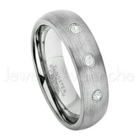Prsten od brušenog kupola - 0,21ctw Diamond 3-kameni bend - Personalizirani volfram vjenčani prsten