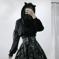 Augper ženski s dugim rukavima slatka mačka uha pulover duksev gornji gotički hladni ramena čipkajte