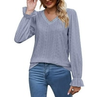 Ženska modna bluza čipka V-izrez dugih rukava labava šik elegantne šuplje ležerne ljetne košulje žene