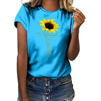Tenjioio Essentials Short rukava Summer Summer Majica Žene Djevojke Plus size Suncokret Print Tes Torbi