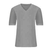 Sheer mrežice dot na listu na listu kratkih rukava za žene čvrste boje V izrez Osnovne majice Labave