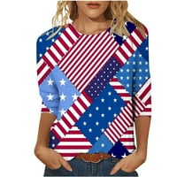 JSAierl Ženski dan nezavisnosti Ljetni elegantni majica rukava Patriotske zvijezde i pruge Grafički
