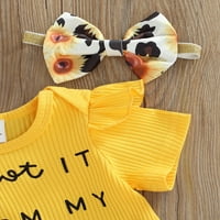 Dojenčad za djevojke Ljeto Kratko rukava Pismo Romper + Leopard suncokret za ispis kratke hlače + trake za glavu