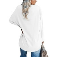 Lirclo ženski casual okrugli vrat dugih rukava s dugim rukavima bluza od labave bluze bijele s
