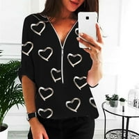 Ženska moda Print Dugi rukav V-izrez sa patentnim zatvaračem Izrez Ležerne baza TOP bluza crna m