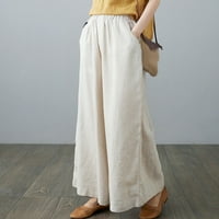 CETHRIO PLUS veličina Ženske hlače sa džepovima Visoko rastopom Čvrsto-noge Pamučne posteljine bež hlača