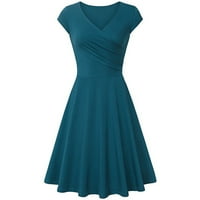 Ženske haljine rukave A-line srednje dužine Ležerne prilike pune V-izrez ljetna haljina Sky Blue s