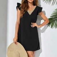 Dyegold sandresses za ženska Ležerna plaža - Mini plažne haljine za žene V izrez ruffle s kratkim rukavima,