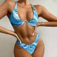 TAWOP PLUS size kupaći kostimi, žene seksi ispis dva plaža bikini kupaći kostim plave veličine 4