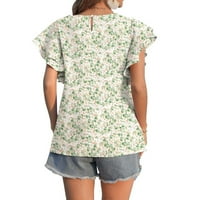 Ženski ljetni vrhovi kratki rukav okrugli vrat Ditsy cvjetni tiskani majice ruffles bluza vrhovi