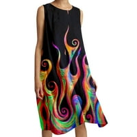 OCIVIESR ženska rasteza pamučna i lana, ugodna casual haljina plaža plamena leptir tisak duge haljine